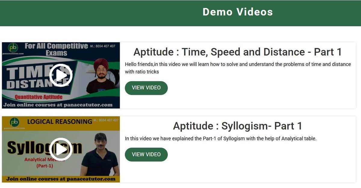 PanaceaTutor Video Portal and Online Tests